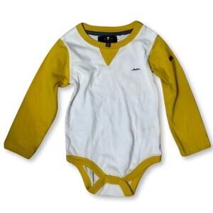 7 For All Mankind One-Piece Bodysuit Round Neck Long Sleeve Yellow White 18m NWT